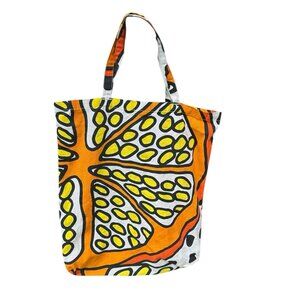 IKEA Treblad Canvas Tote Bag Orange Citrus Yellow Black White Boho Hippie Style